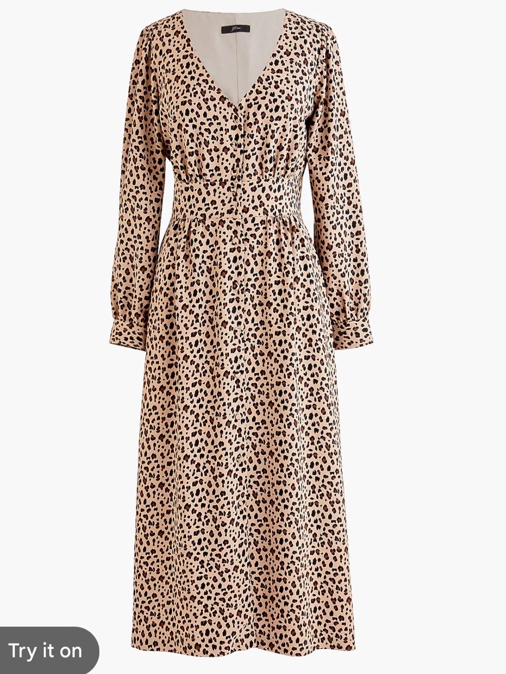 J. Crew Beige and Black Leopard Print Long-Sleeve Midi Dress A Line Button front